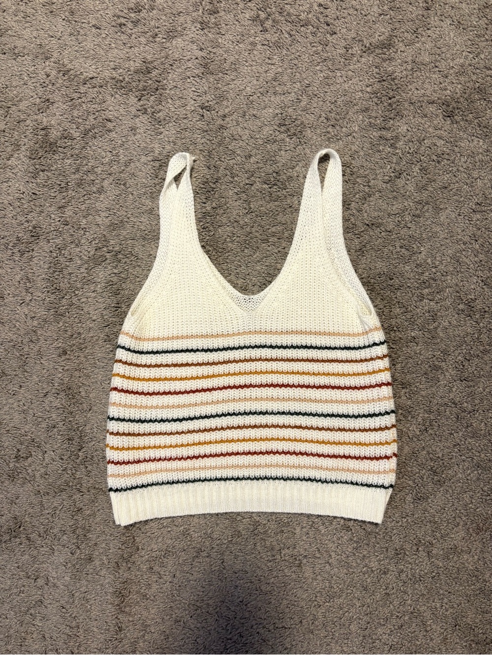 SHEIN Cream Knit V-Neck Striped Tank Top